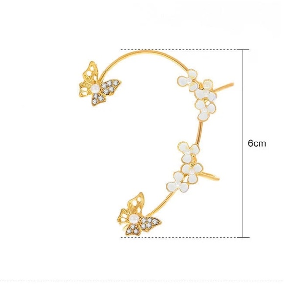 Butterfly Bloom, Flower Pearl Ear Wrap, Delicate Ear Wrap, Gold Pearl Flower Ear - Picture 5 of 5